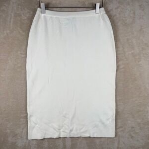 Adrianna Papell Womens Cream Knit Pencil Skirt Small White Midi Elastic Waist